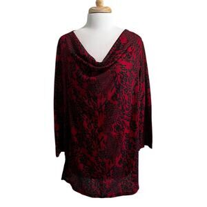 RAFAELLA Women's XL Red Black Animal Print Cowl Neck Tunic Top Blouse